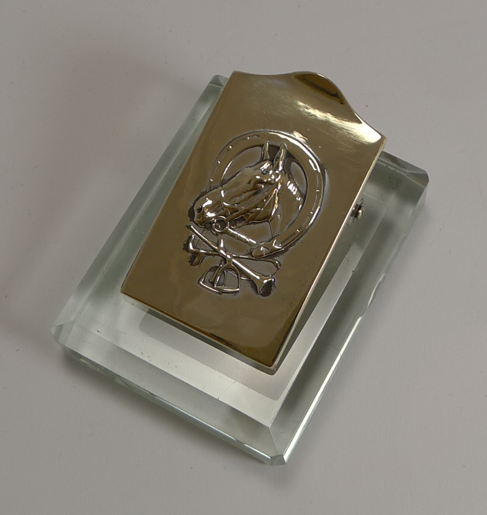 Equestrian Brass and Glass Desk Letter Clip c.1910