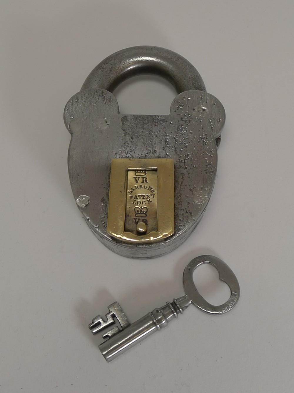 Huge Antique English Polished Steel and Brass Padlock c.1860