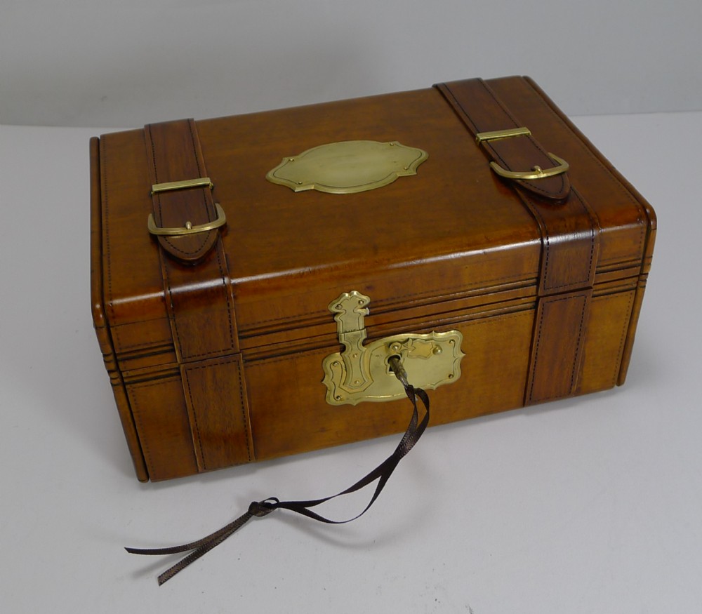 Hand Carved French Jewellery Box - Miniature Trunk c.1880