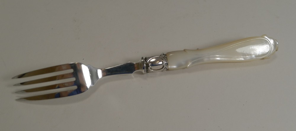 Antique English Sterling Silver & Mother of Pearl Cake or Desert Forks - 1862 View IV