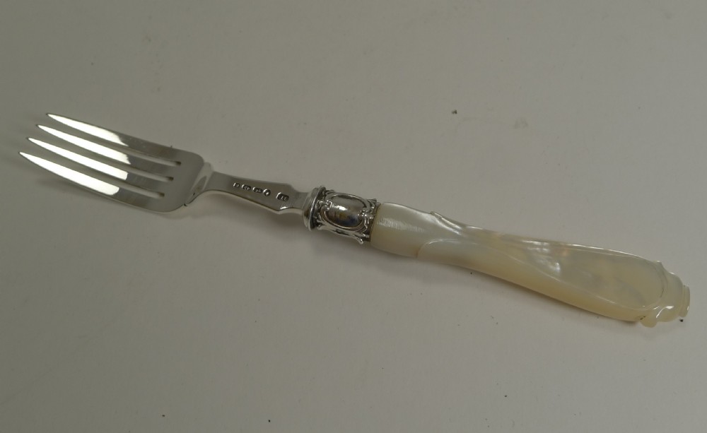 Antique English Sterling Silver & Mother of Pearl Cake or Desert Forks - 1862 View V