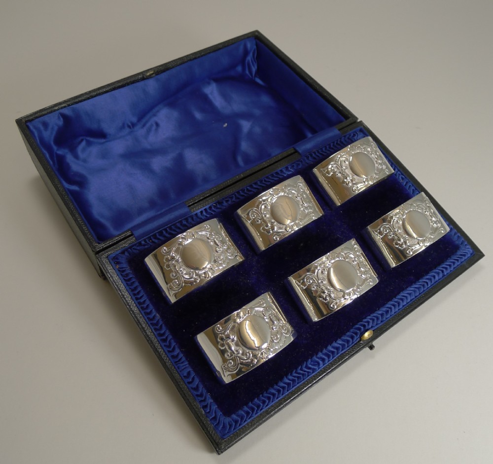 Set Six Antique English Sterling Silver Napkin Rings - 1907 View IX