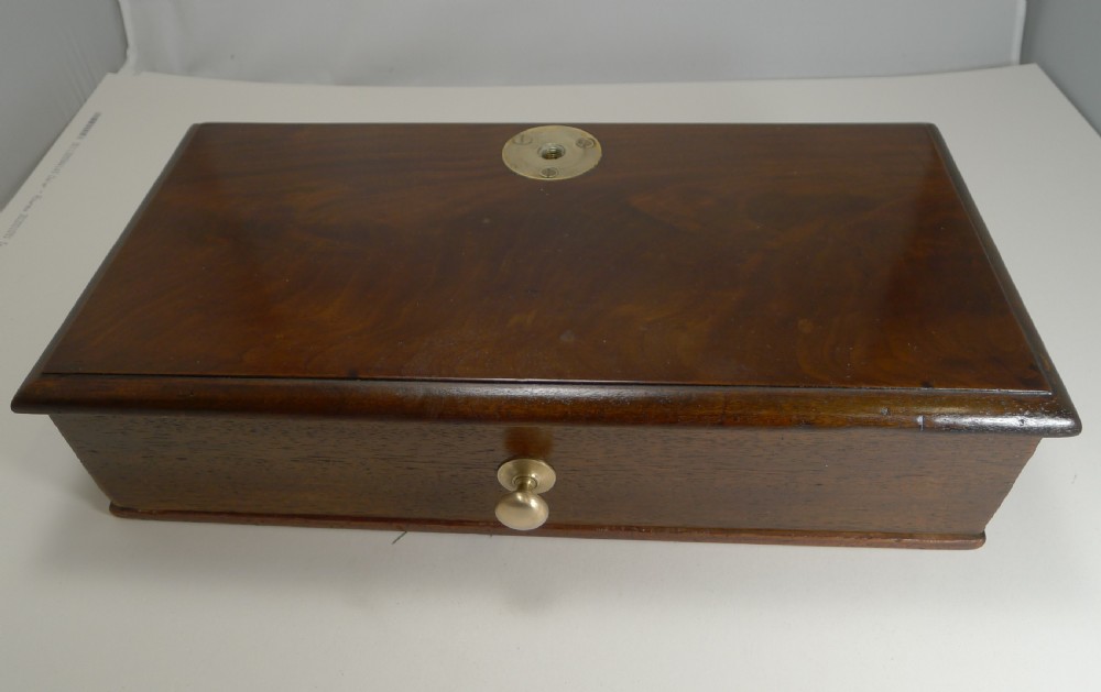 Large Boxed Antique English Commodity Scales In Mahogany & Brass c.1880 View II