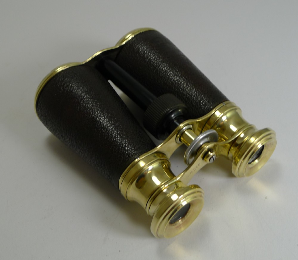 Unusual Antique English Brass and Leather Binoculars - Pull Out Mechanism
