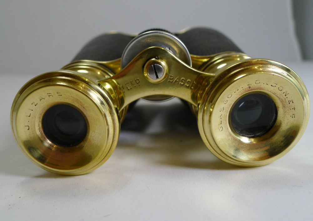 Unusual Antique English Brass and Leather Binoculars - Pull Out Mechanism View V