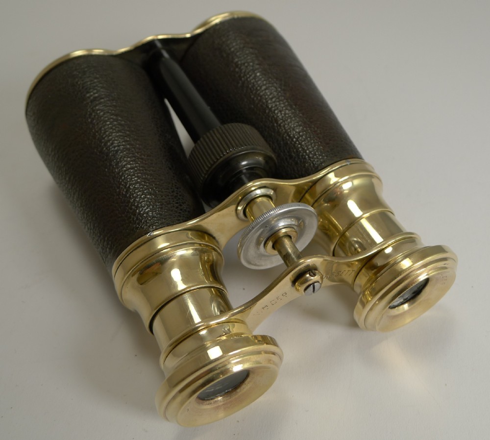 Unusual Antique English Brass and Leather Binoculars - Pull Out Mechanism View IX
