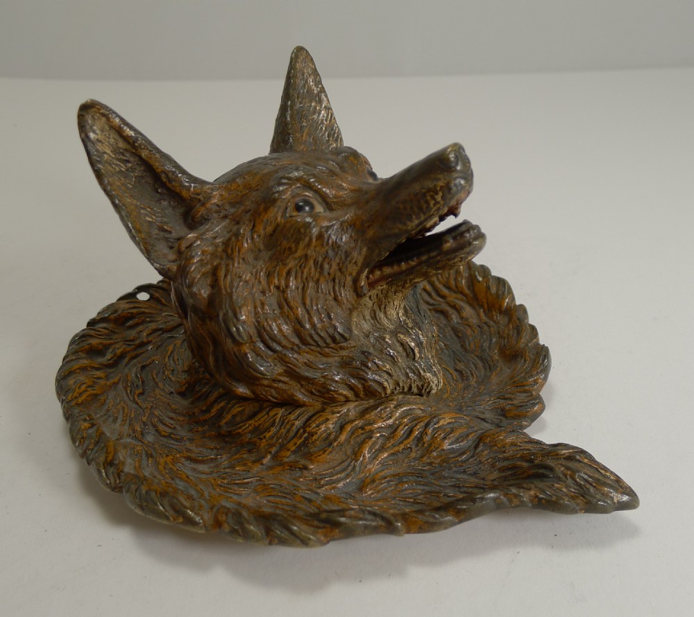 Magnificent Antique Cold Painted Vienna Bronze Inkwell - Fox c.1900