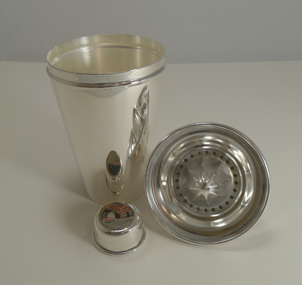 Large Vintage Silver Plated Cocktail Shaker With Integral Lemon Squeezer by James Dixon and Sons c.1930