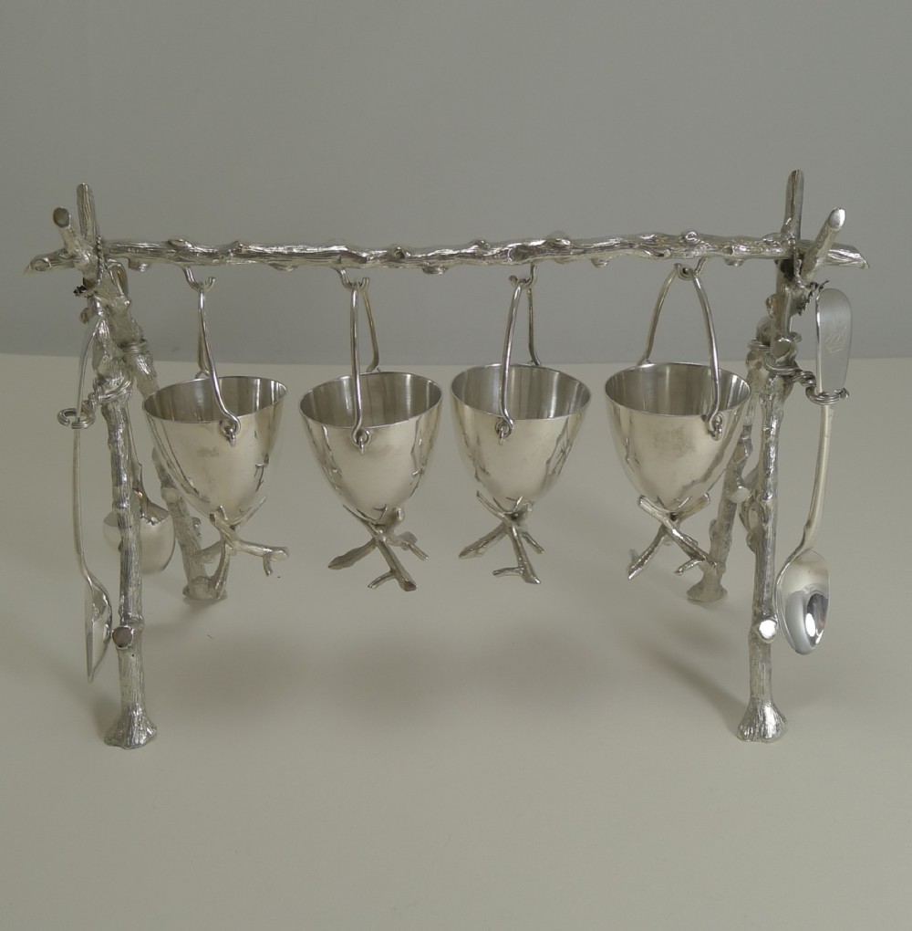 Unusual Antique English Silver Plated Egg Cruet c.1890 - Egg Cups