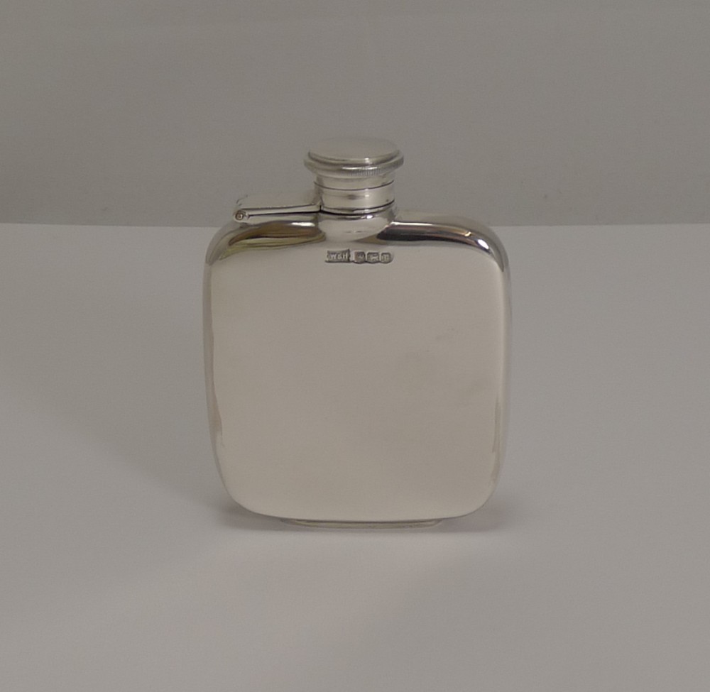 Small Art Deco English Sterling Silver Hip Flask
