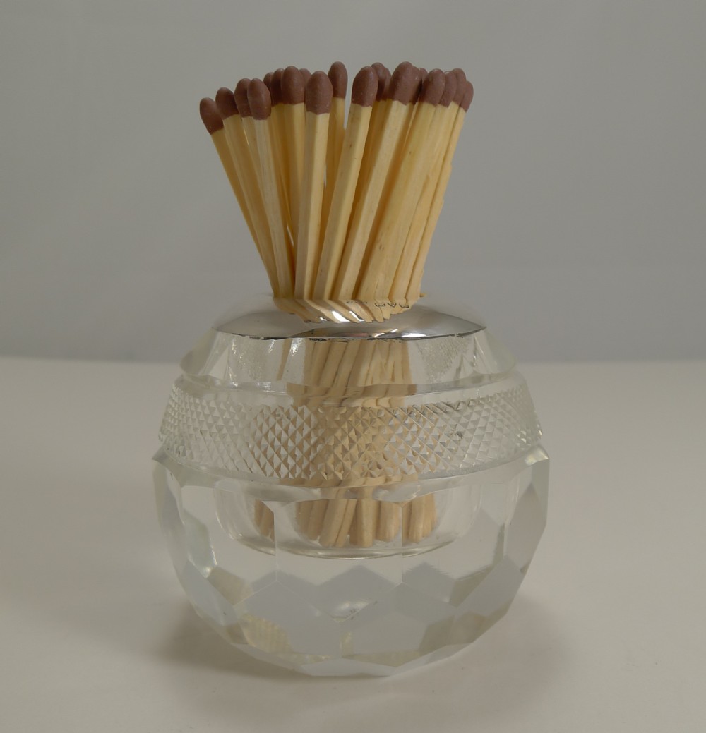 Large English Cut Crystal and Sterling Silver Match Striker - 1922