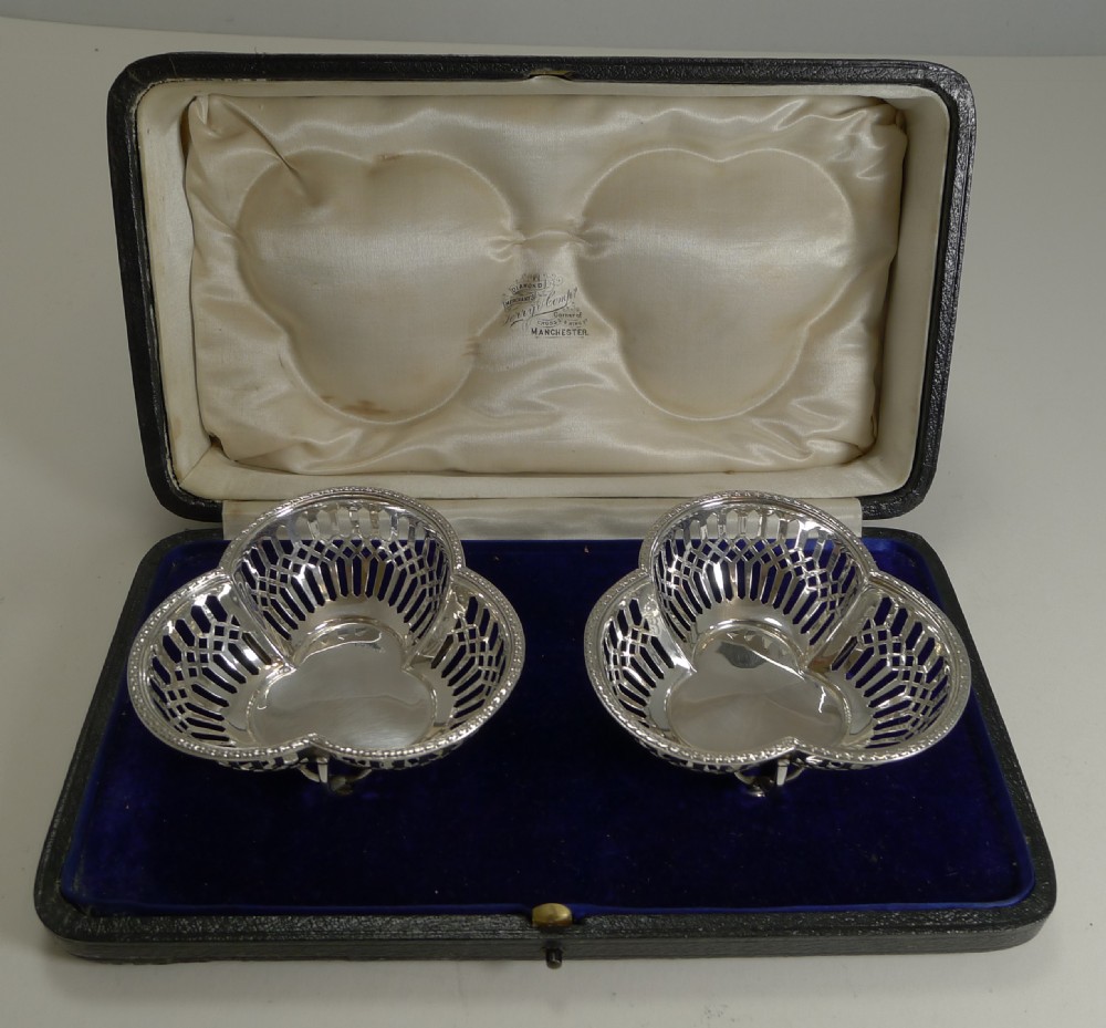 Pair Cased English Sterling Silver baskets - 1910 View II