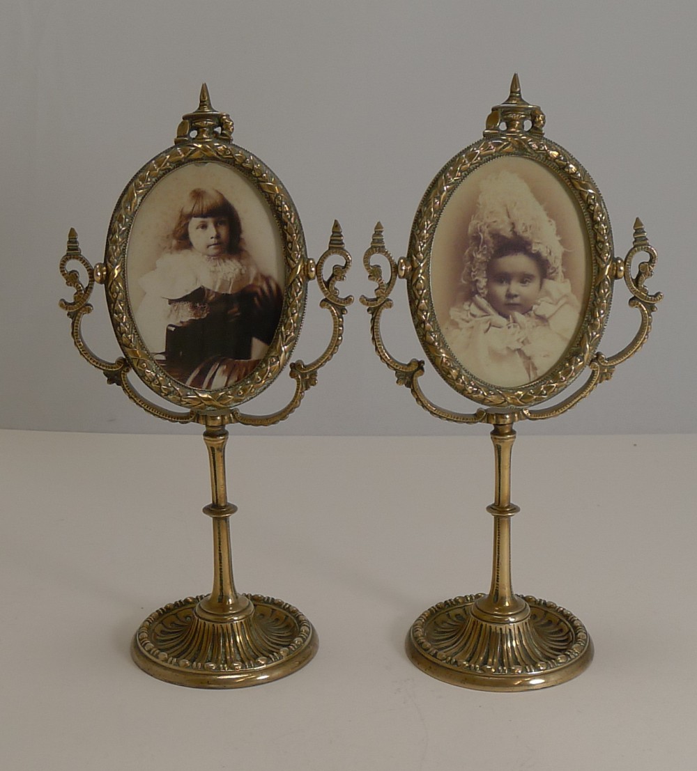 Pair Antique English Brass Swing Photograph Frames c.1880