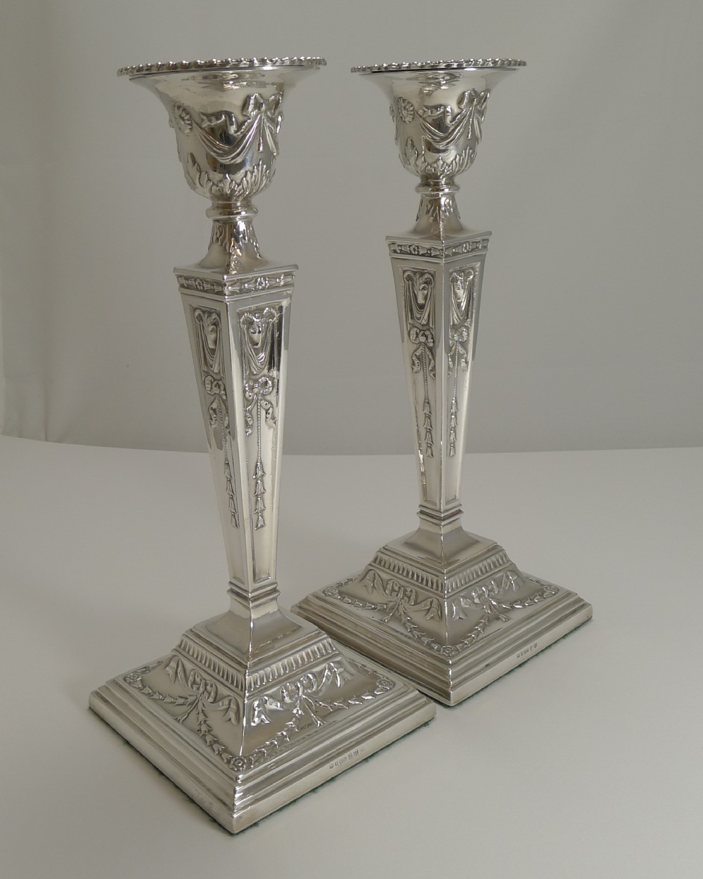Stunning Large Pair Antique English Silver Plated Candlesticks by Martin Hall & Co.