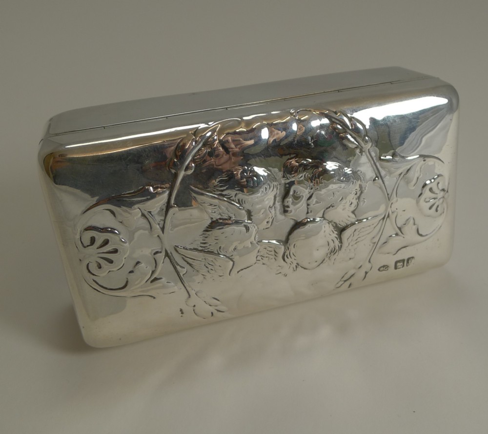 Antique English Sterling Silver Jewellery Box - Reynold's Angels - 1901