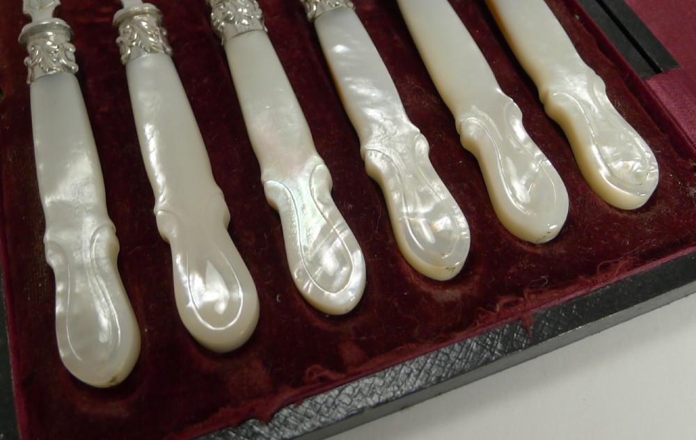 Antique English Sterling Silver & Mother of Pearl Cake or Desert Forks - 1873 View V