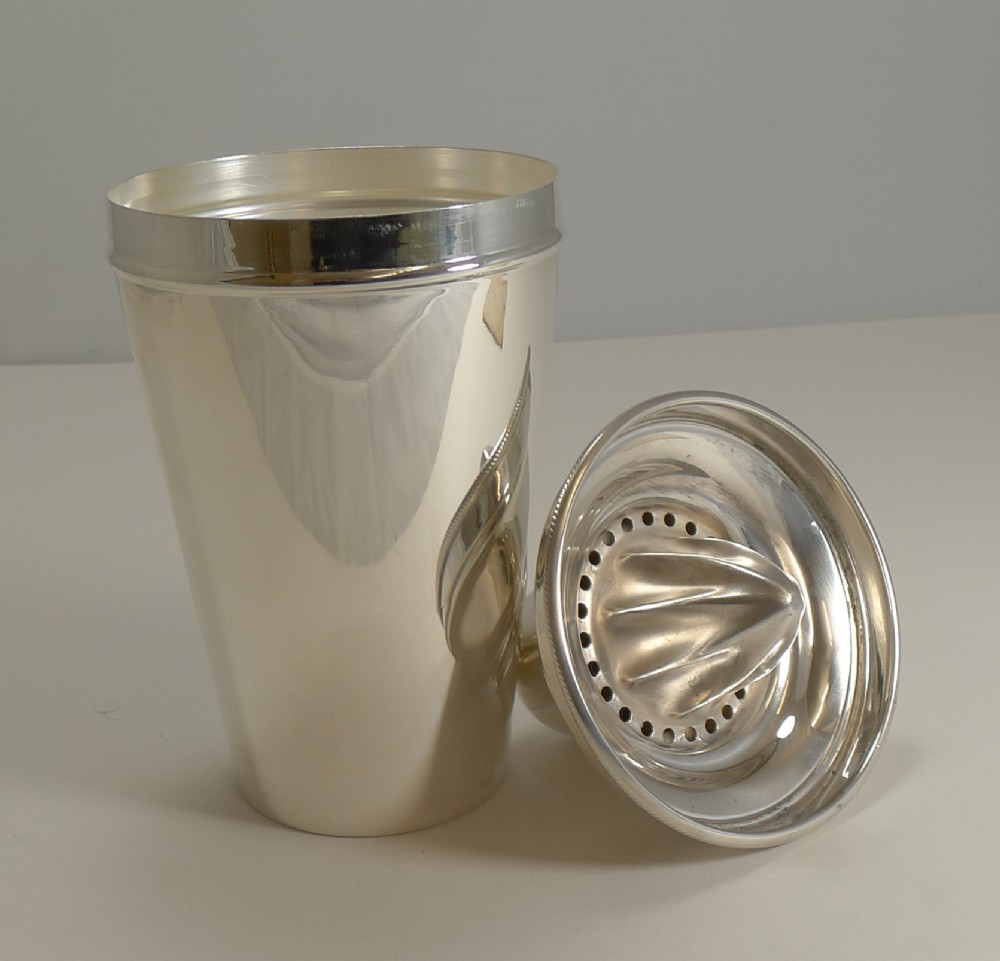 Large Vintage Silver Plated Cocktail Shaker With Integral Lemon Squeezer by Elkington and Co.