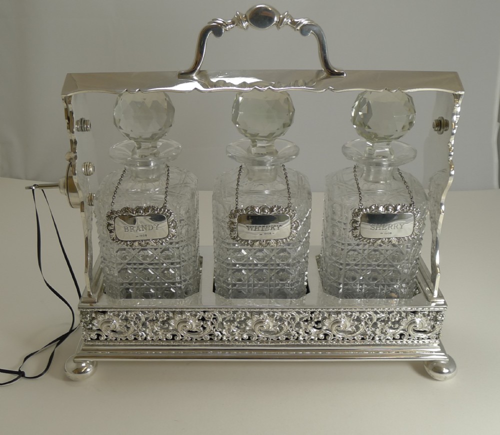 Unusual Antique English Betjemann's Silver Plate Tantalus c.1890
