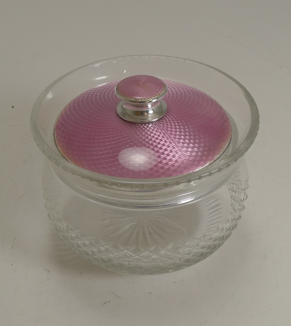 Sterling Silver and Pink Guilloche Enamel Lidded Jar - 1926