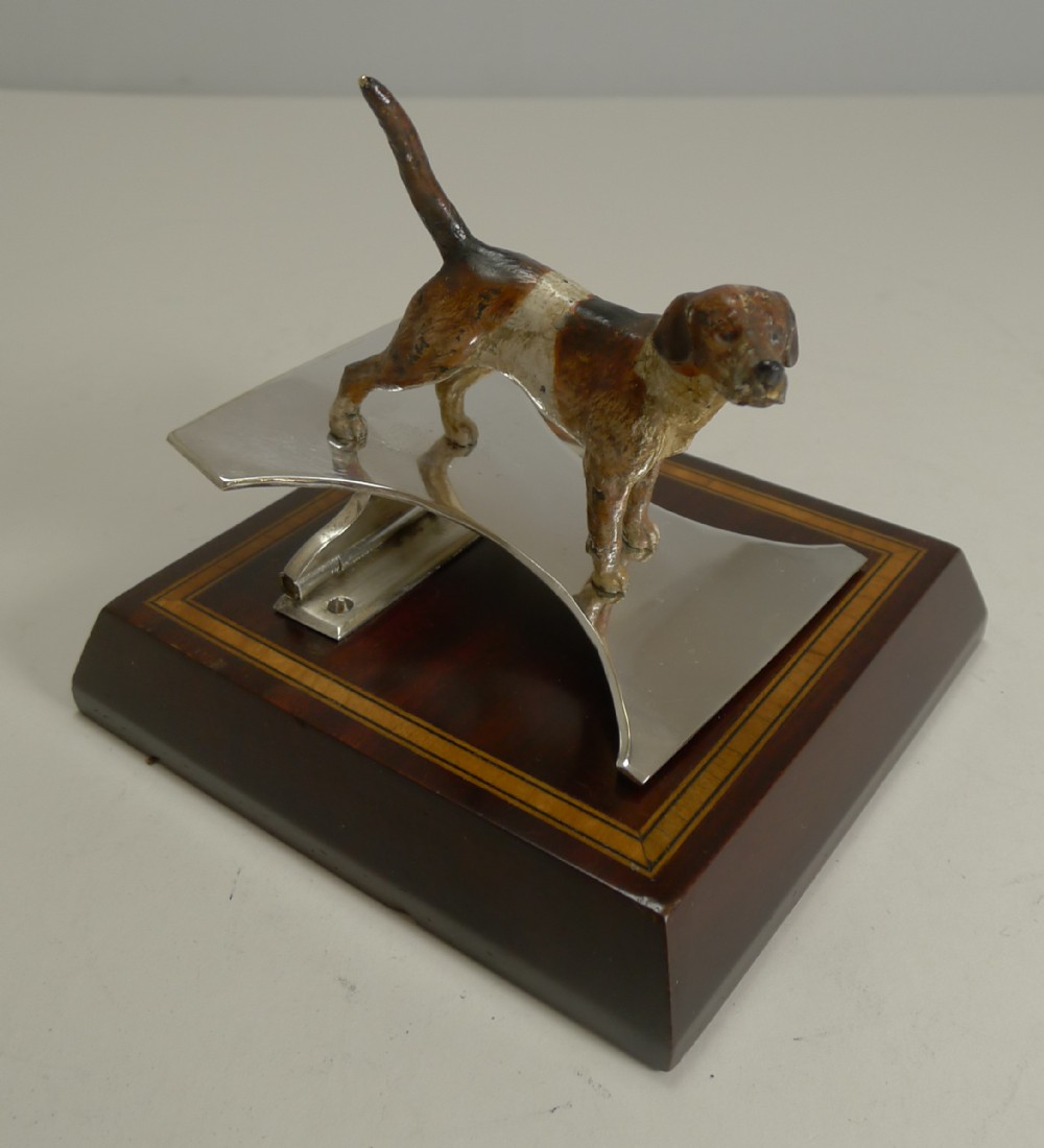 Antique Figural Cold Painted Bronze Dog (Beagle) Letter Clip c.1900
