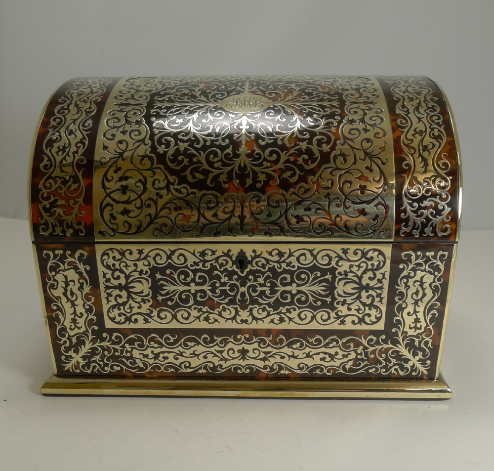 Fine Quality Antique English Boulle Stationery Box by Leuchars, London c.1880