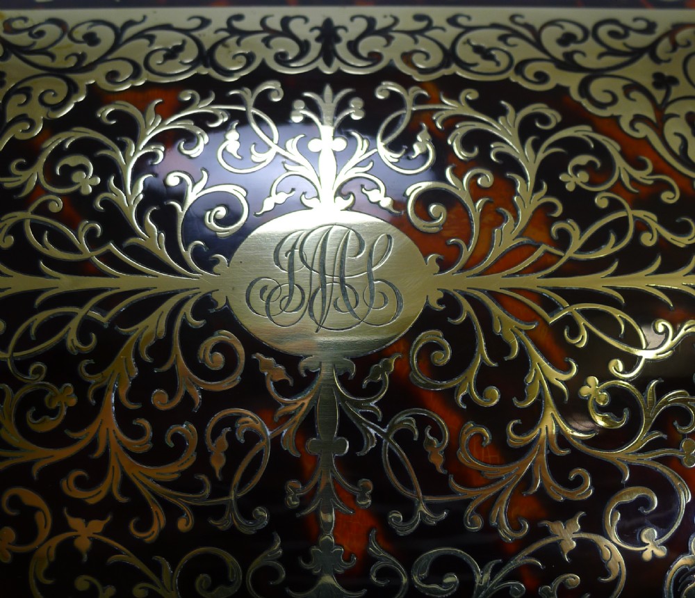 Fine Quality Antique English Boulle Stationery Box by Leuchars, London c.1880 View VII