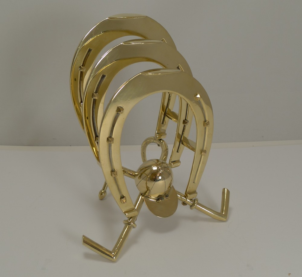 Large Antique English Brass Equestrian Letter or Stationery Holder c.1890