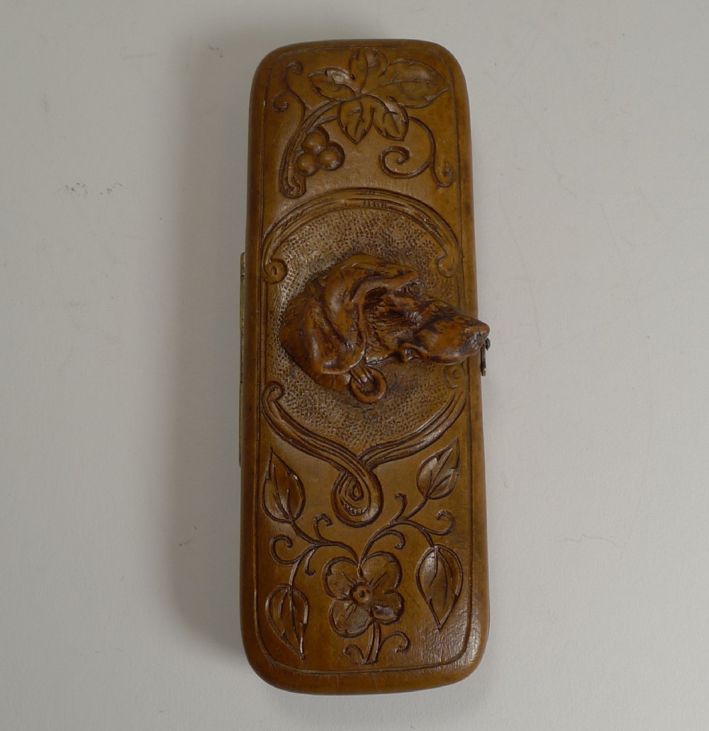 Rare Antique Black Forest Travel Thermometer - Carved Dog c.1900