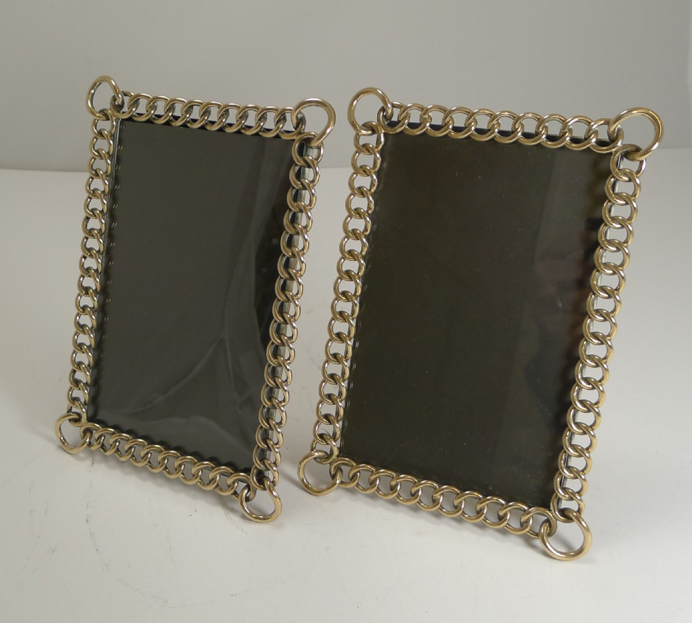 Pair Antique English Polished Brass Ring Photograph Frames c.1890