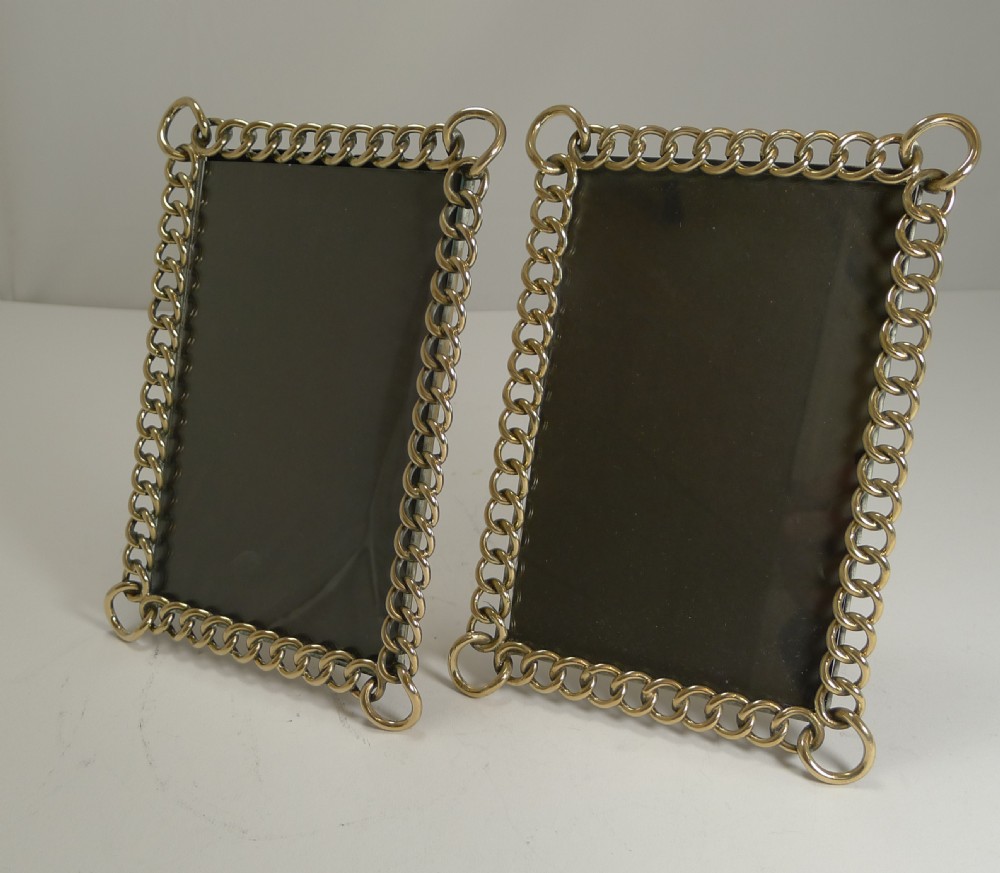 Pair Antique English Polished Brass Ring Photograph Frames c.1890 View IV