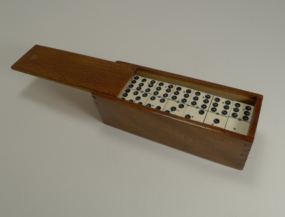Boxed Set Antique English Bone and Ebony Dominoes c.1910 View III