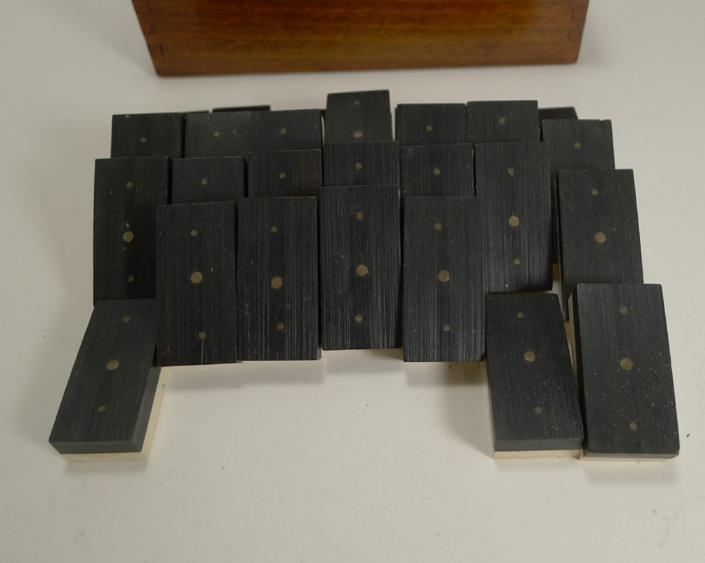 Boxed Set Antique English Bone and Ebony Dominoes c.1910 View V