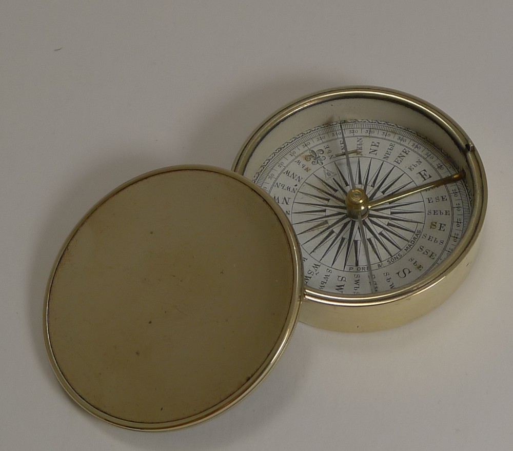English Made Brass Cased Explorers Compass For Peter Orr, Madras c.1880