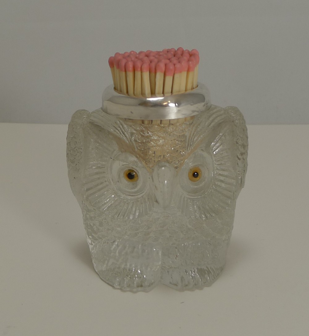 Rare Antique English Figural Match Strike - Owl - London 1907