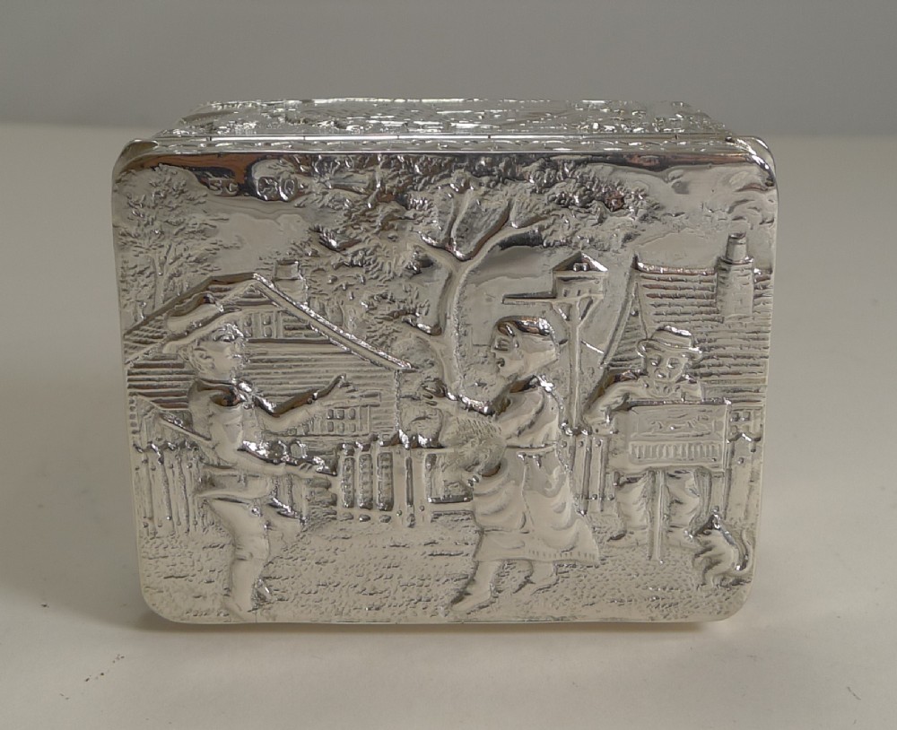 Unusual Antique English Silver Box - Figural Scene - London 1891