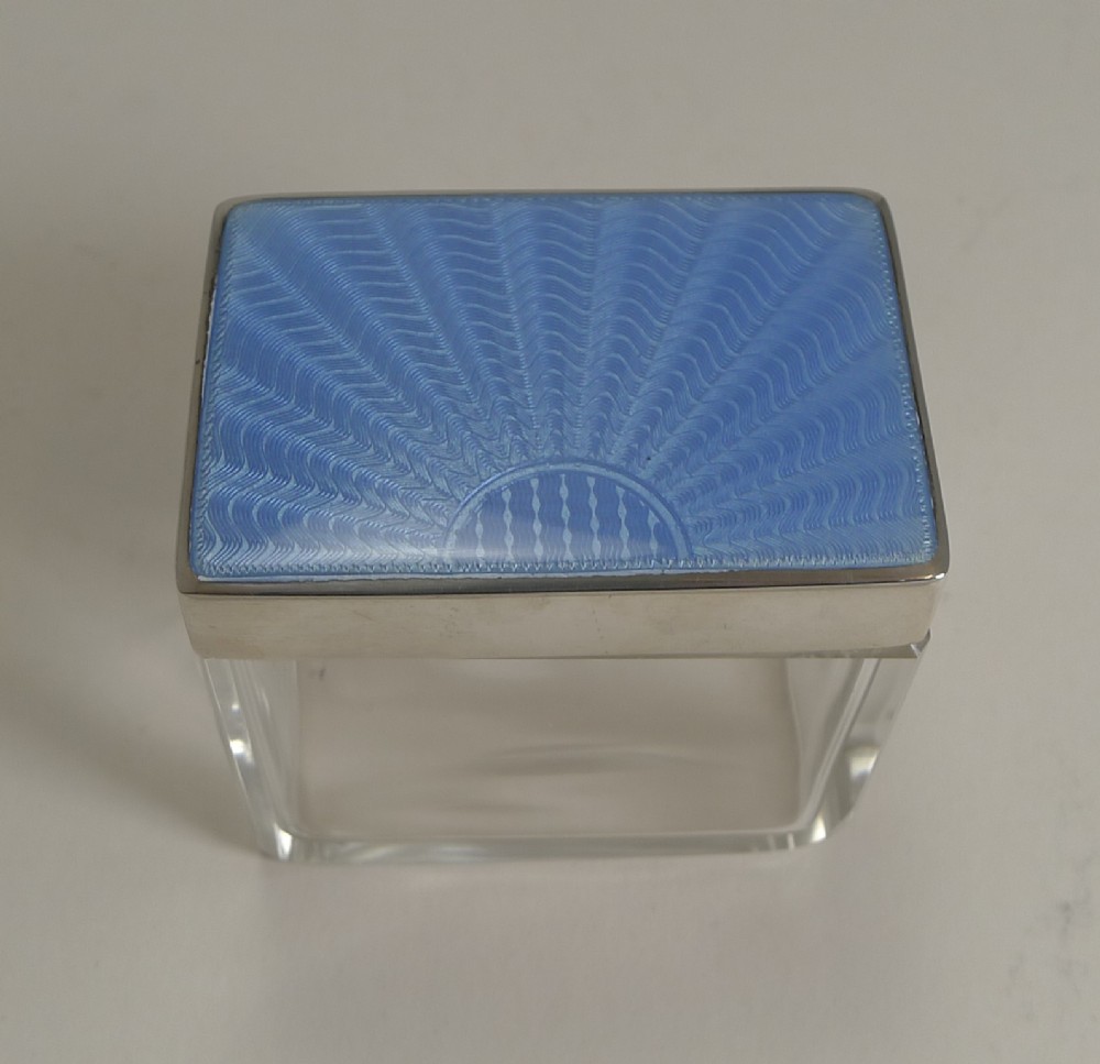 Art Deco Silver & Guilloche Enamel Lidded Glass Box