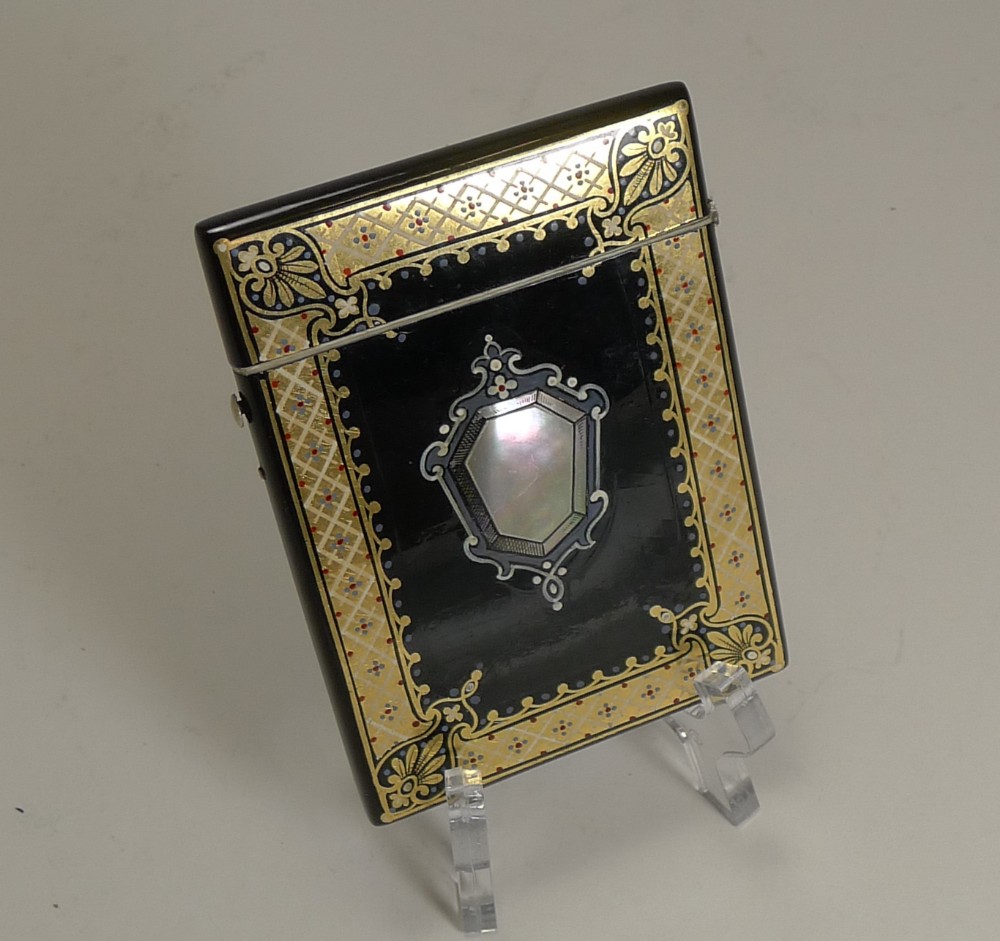 Pristine Antique English Papier Mache Visiting Card Case c.1870