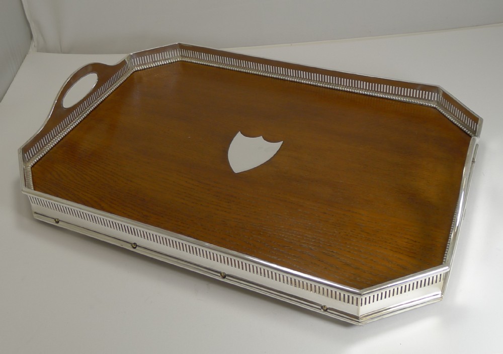 Fine Quality English Oak and Silver Plate Tray by Mappin Brothers c.1890