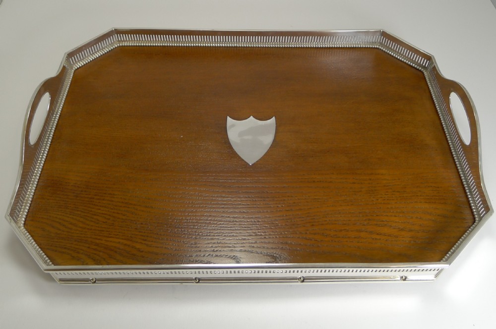 Fine Quality English Oak and Silver Plate Tray by Mappin Brothers c.1890 View II