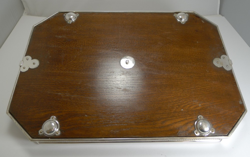 Fine Quality English Oak and Silver Plate Tray by Mappin Brothers c.1890 View V