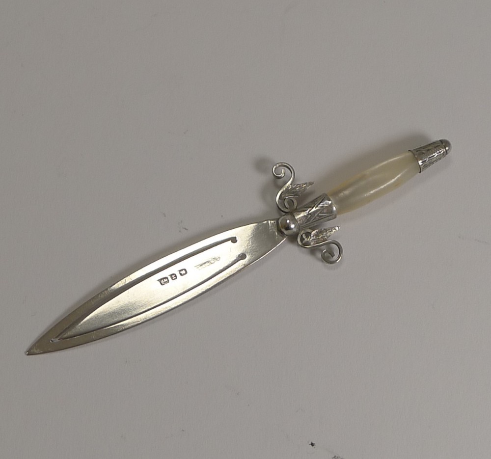 Antique English Sterling Silver and Mother of Pearl Bookmark - Sword
