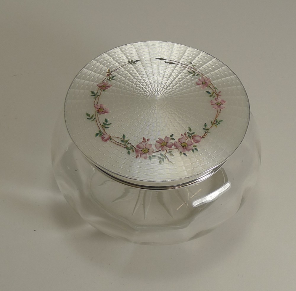 Fabulous Grand Vintage Sterling Silver and Enamel Lidded Powder Box - 1924