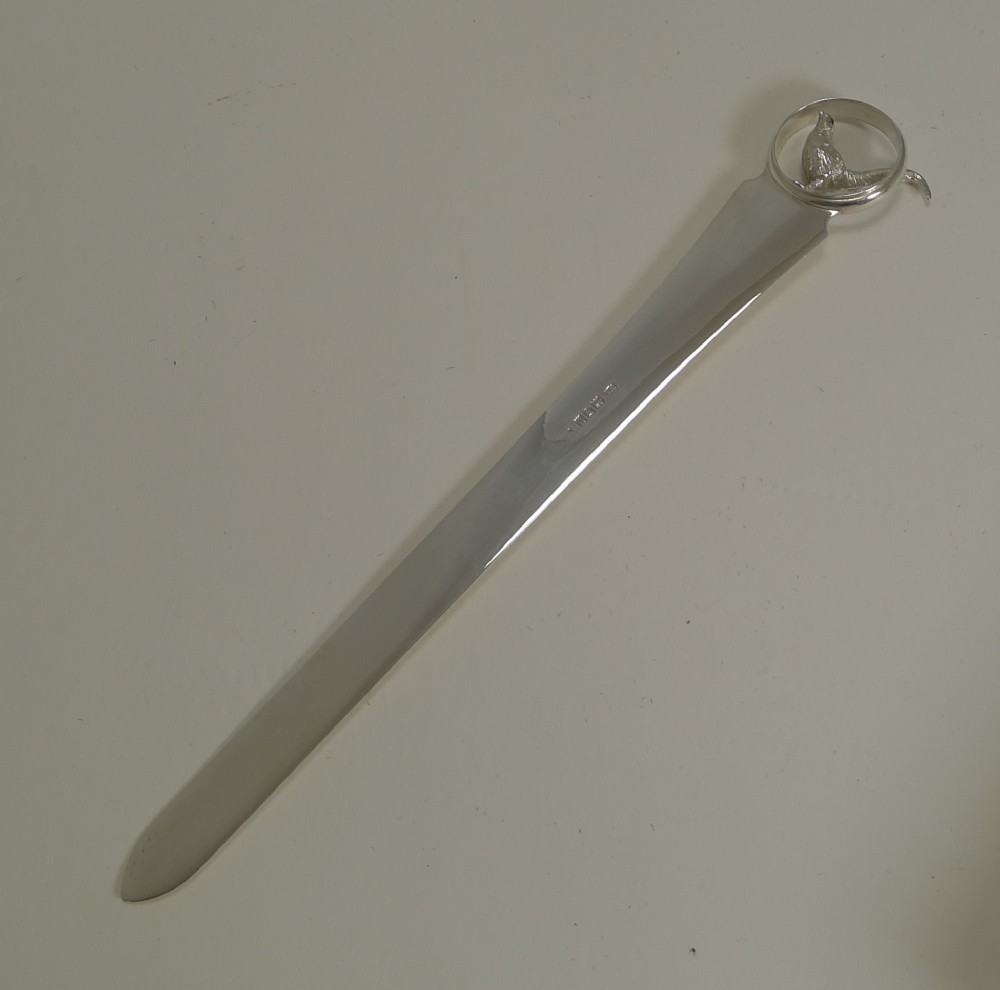 Wonderful Antique English Sterling Silver Letter Opener - Game Bird - Pheasant - 1908