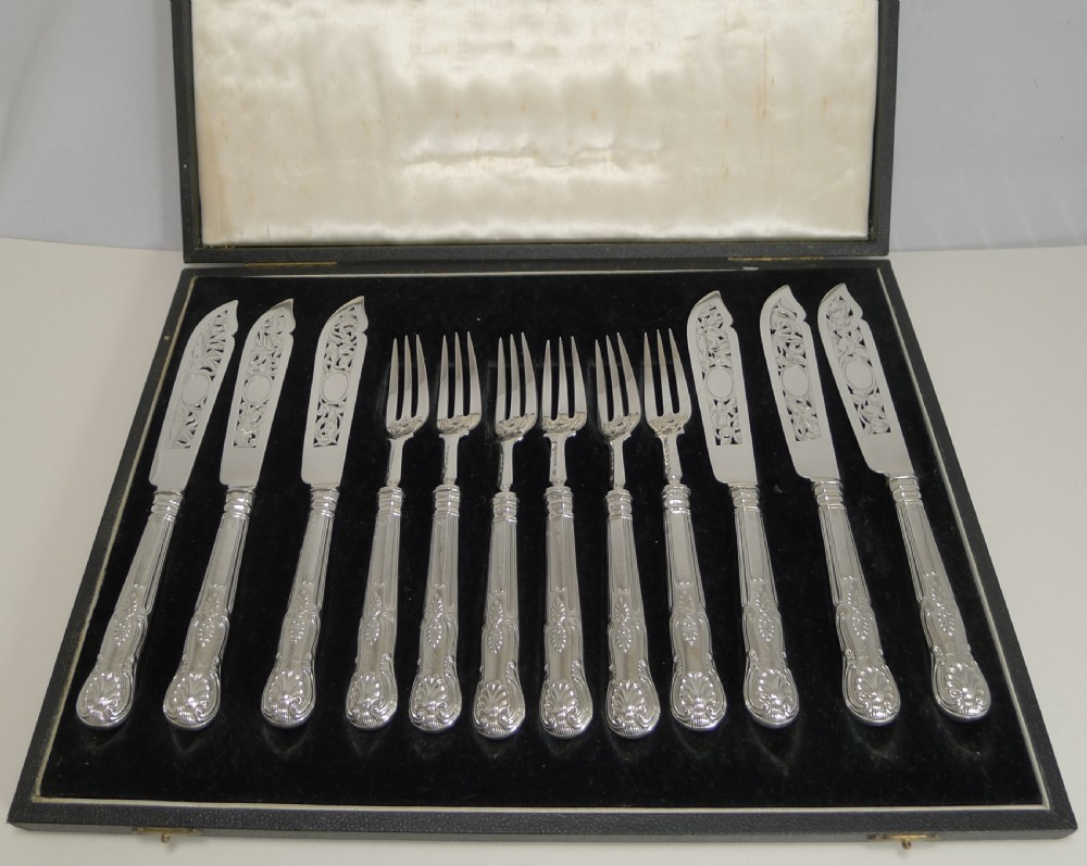 Set Six Antique English Sterling Silver Fish Knives and Forks - 1865 View IV