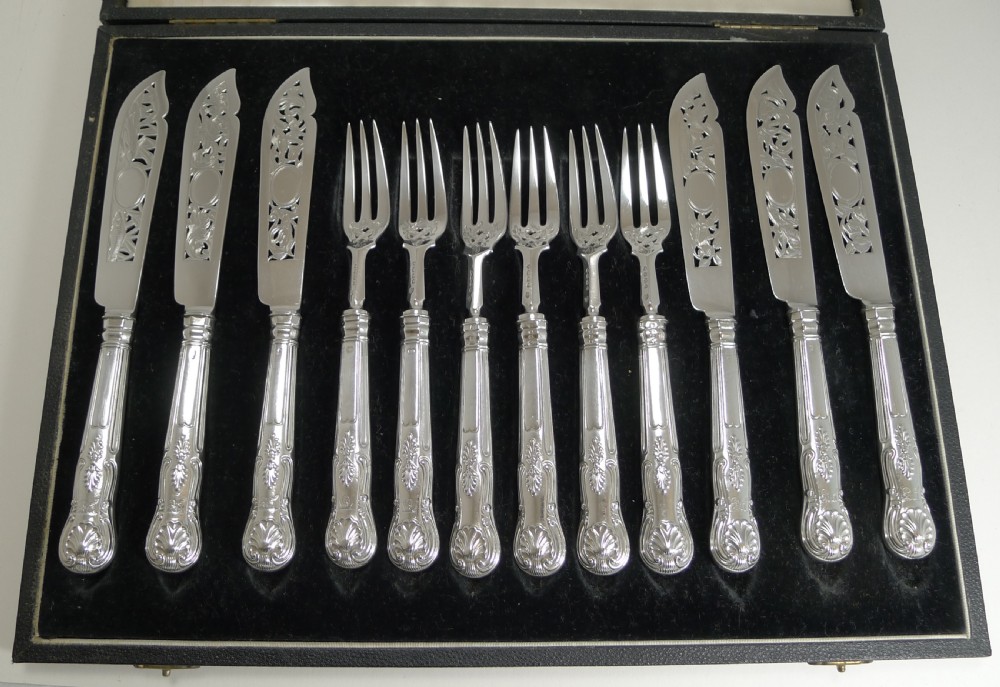 Set Six Antique English Sterling Silver Fish Knives and Forks - 1865 View XI