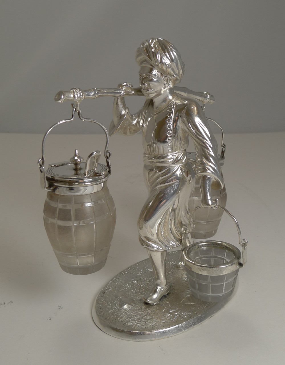 Superb Antique English Figural Table Cruet - Asian Man - Registered 1871