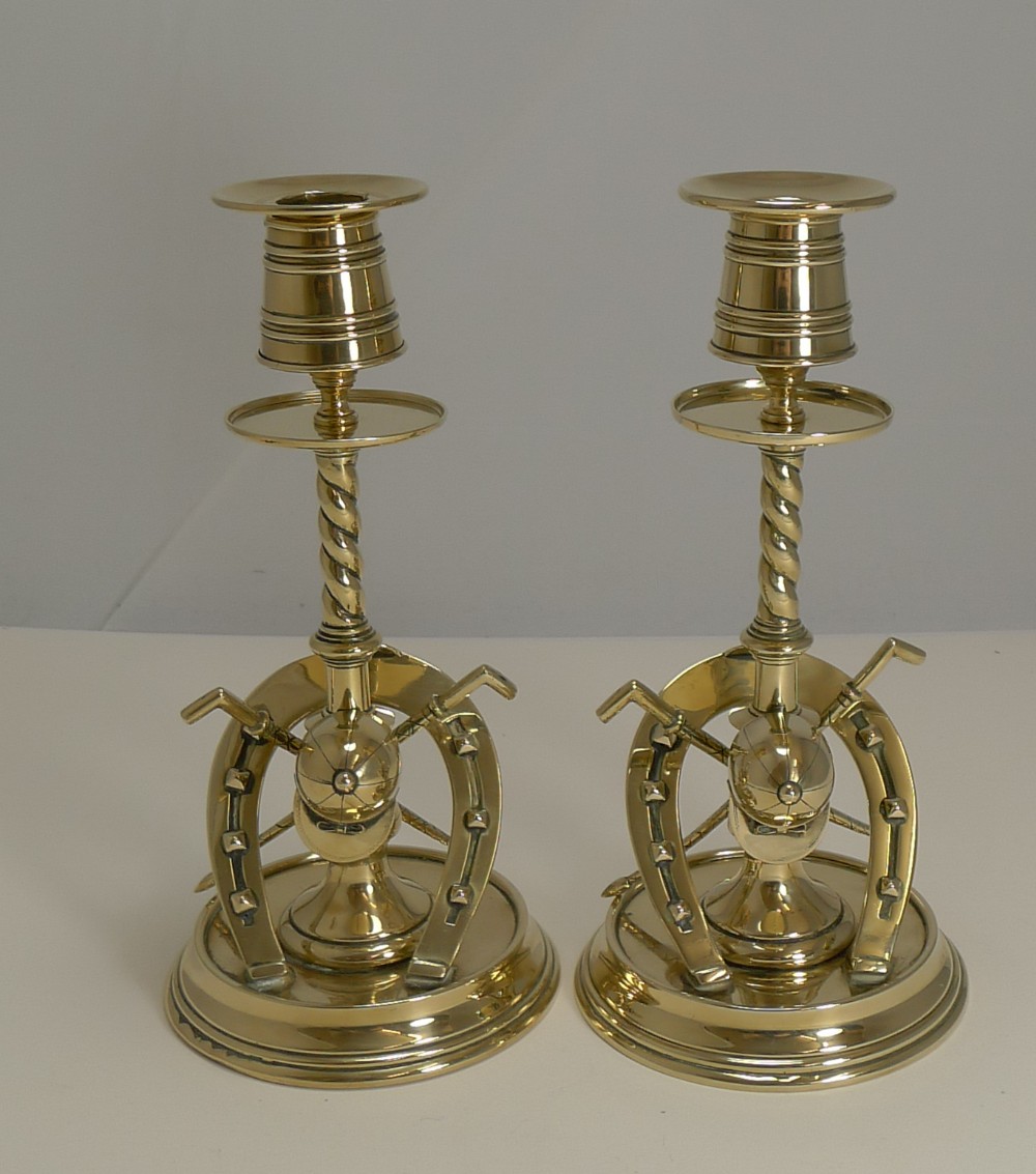 Handsome Pair Antique Novelty Equestrian Candlesticks c.1890