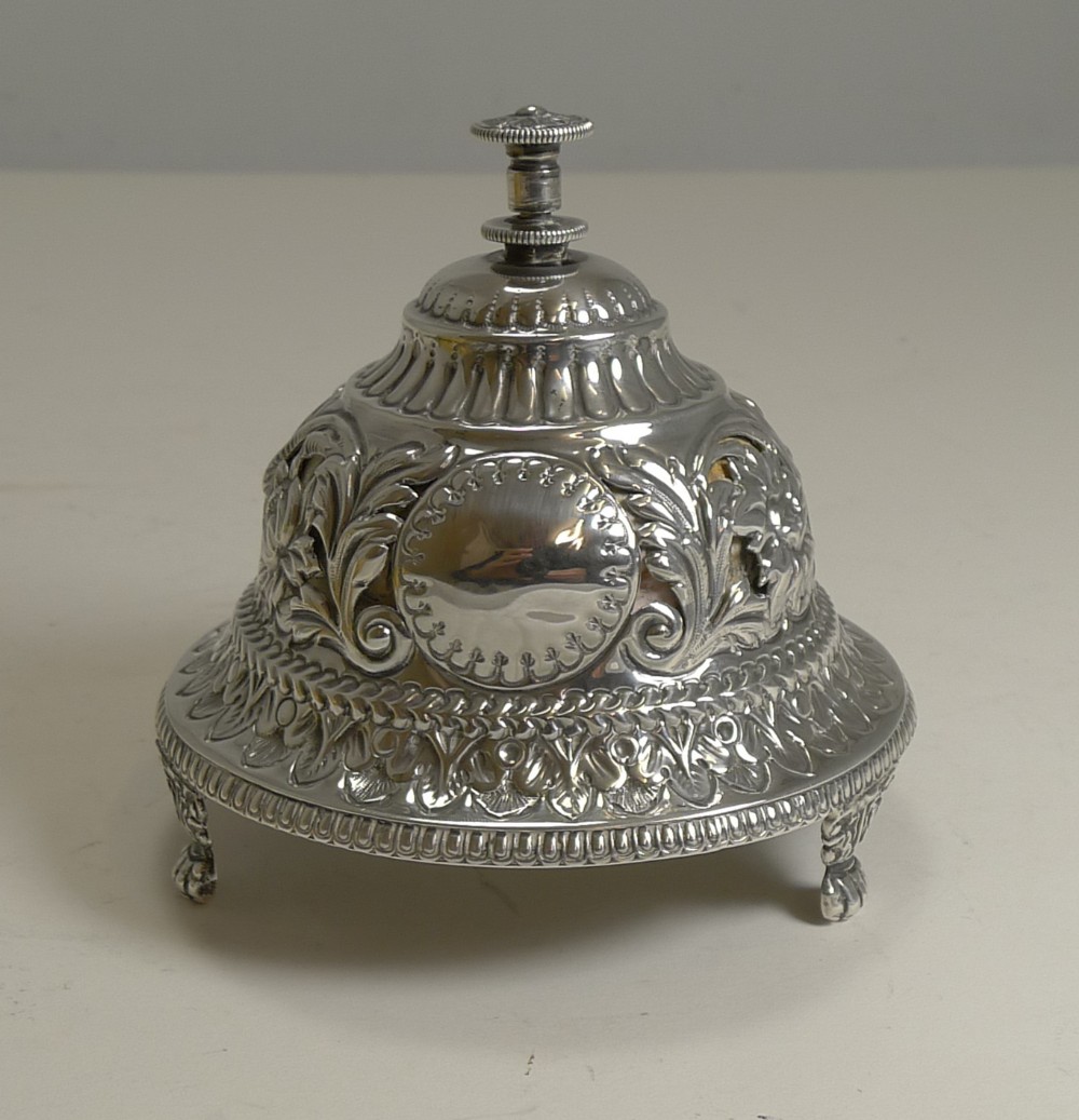 Antique English Sterling Silver Mechanical Table Bell - 1889