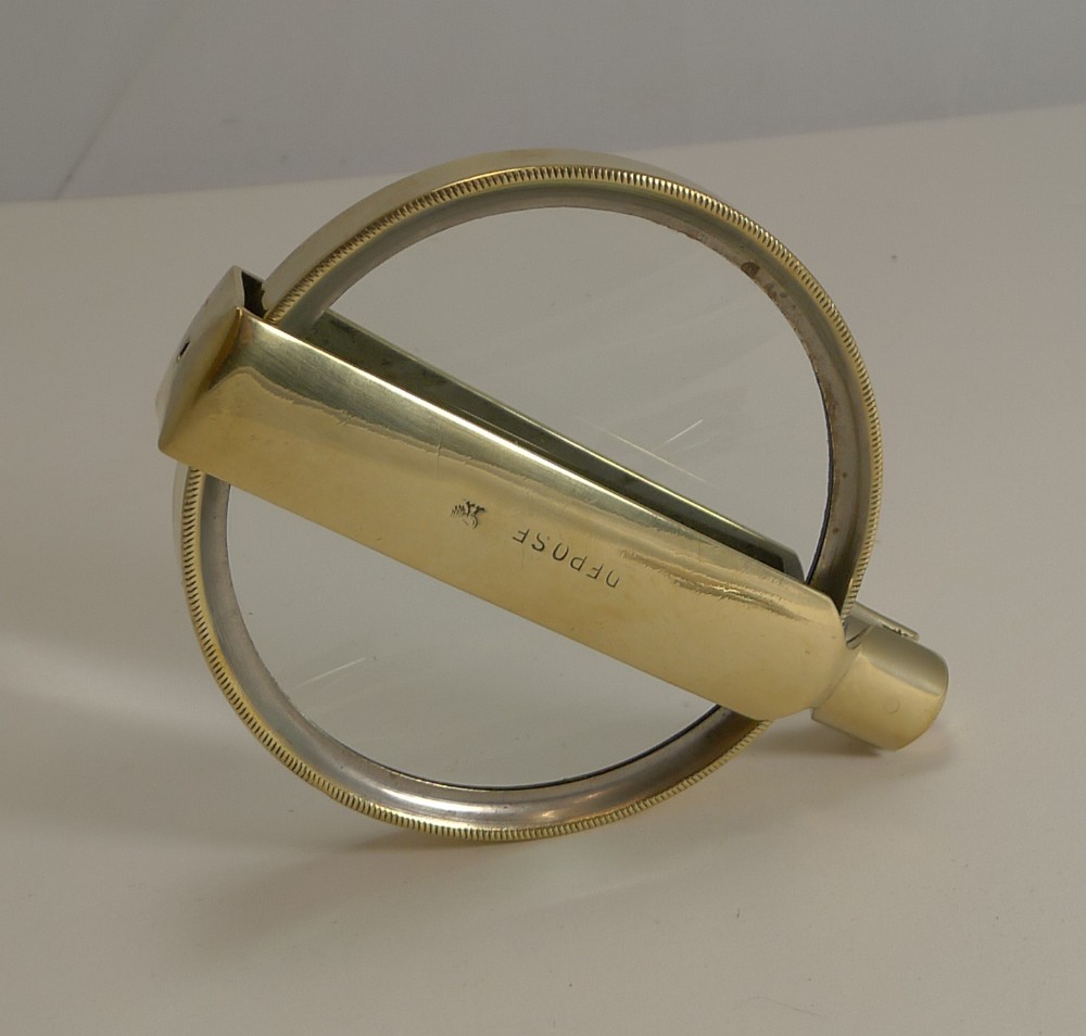 Large Antique French Folding Brass Magnifying Glass c.1900