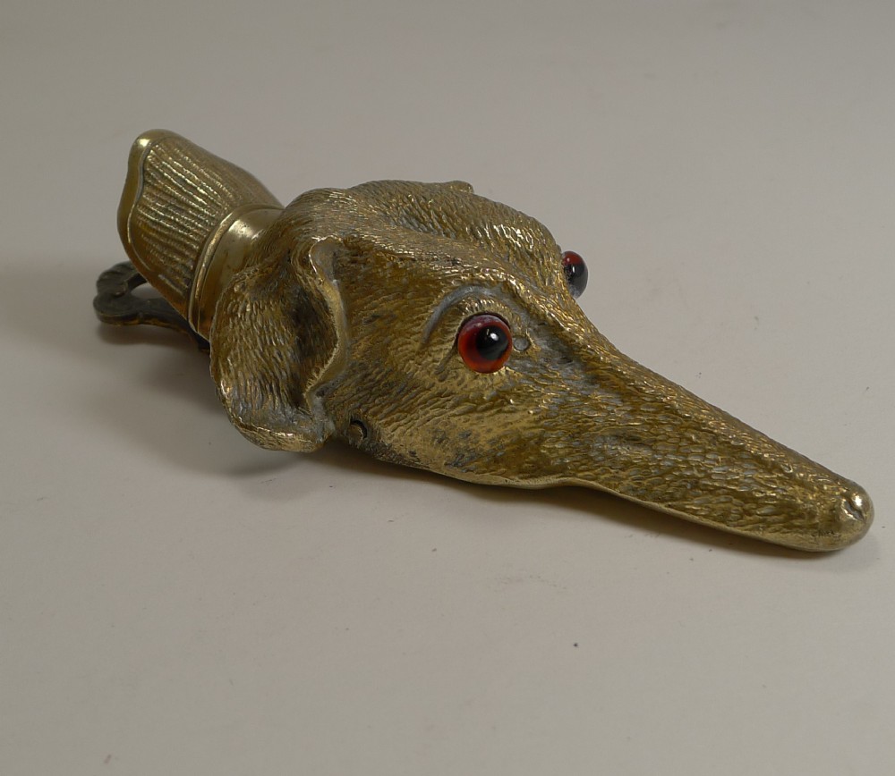 Antique English Gilded Brass Dog Letter Clip c.1880 - Greyhound
